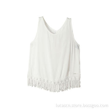 Women's V Neck Lace Trim Tank Tops Casual Loose Sleeveless Blouse Shirts